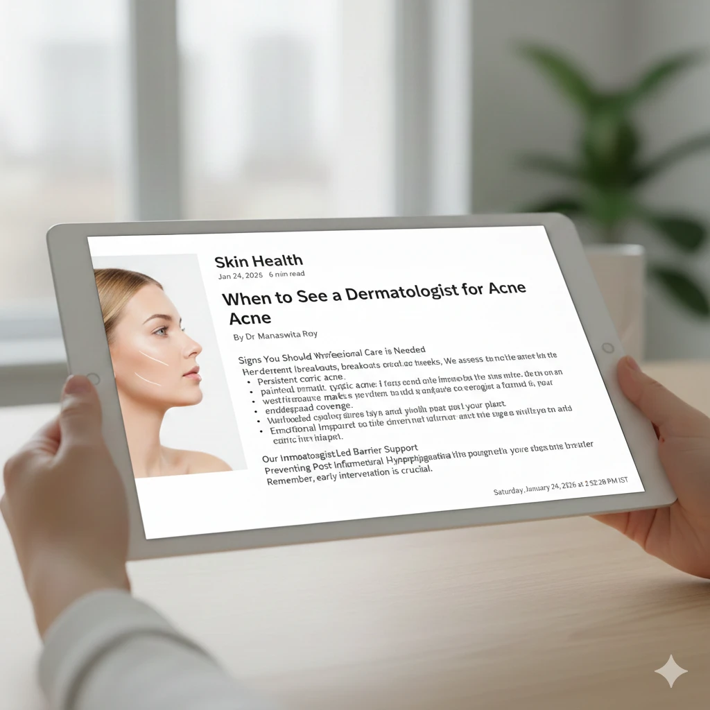 Dermatologist speaking with a patient about acne treatment