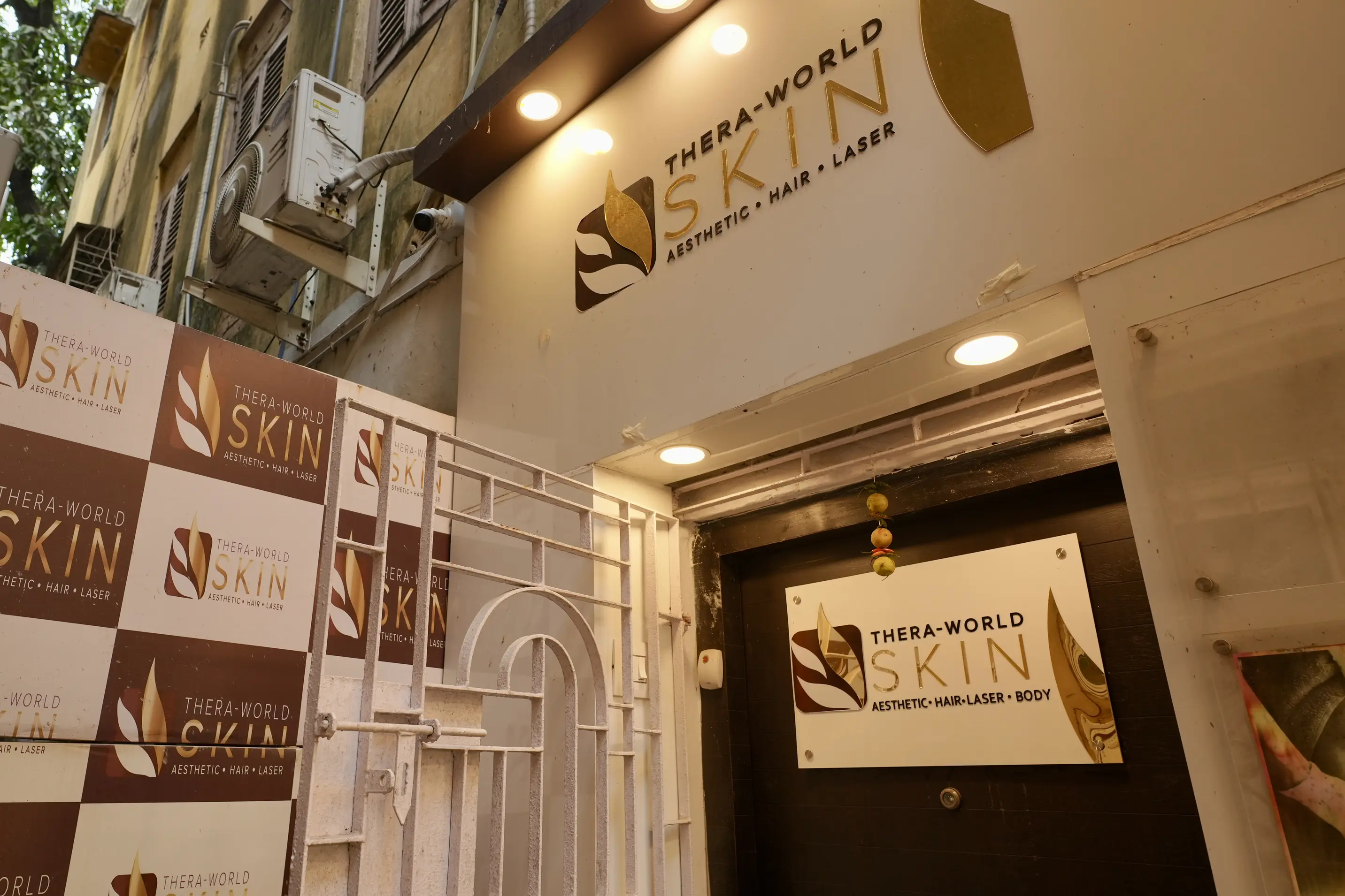 Thera-World Skin clinic exterior branding and entrance gate