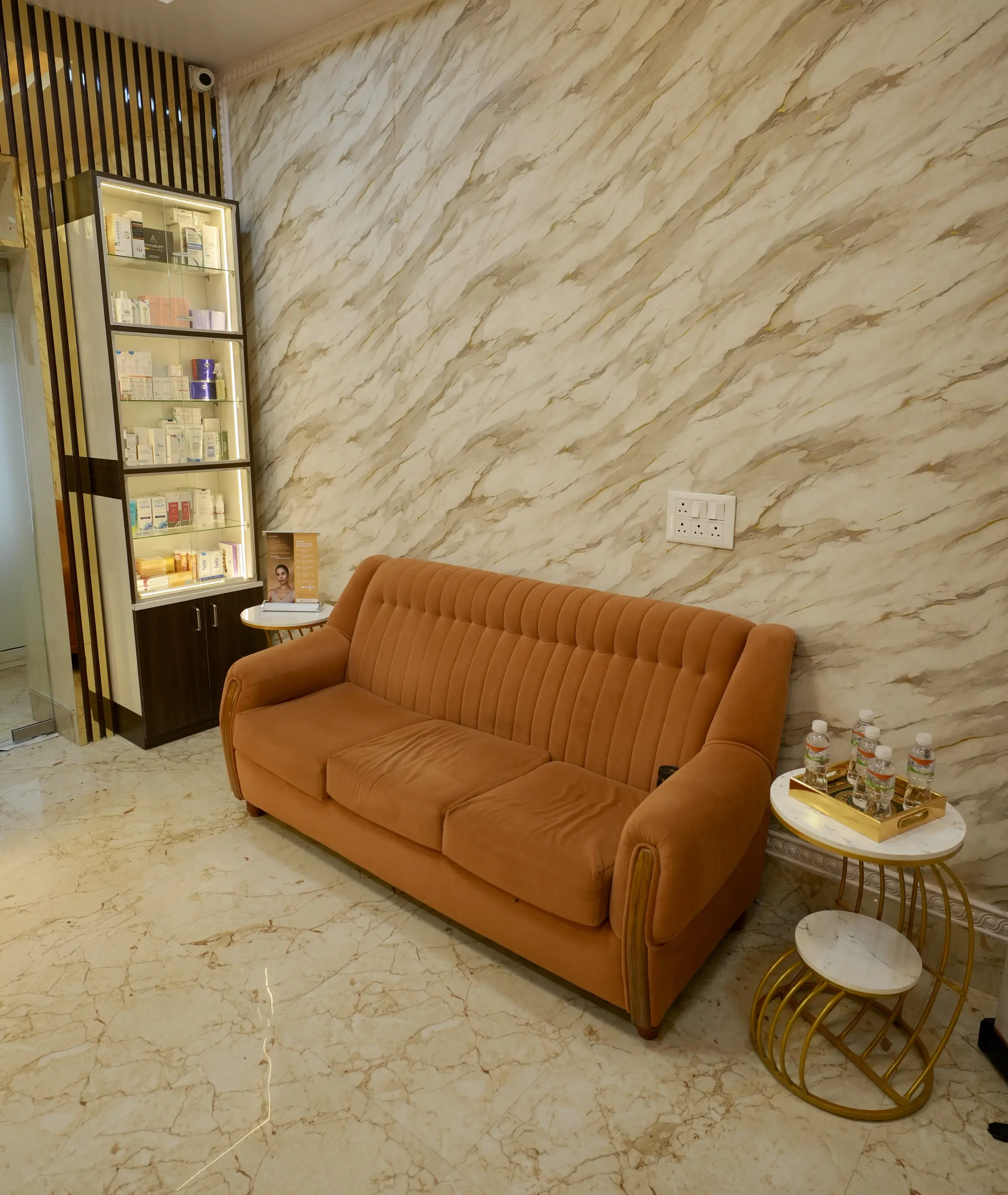 Waiting area sofa inside Thera-World Skin clinic