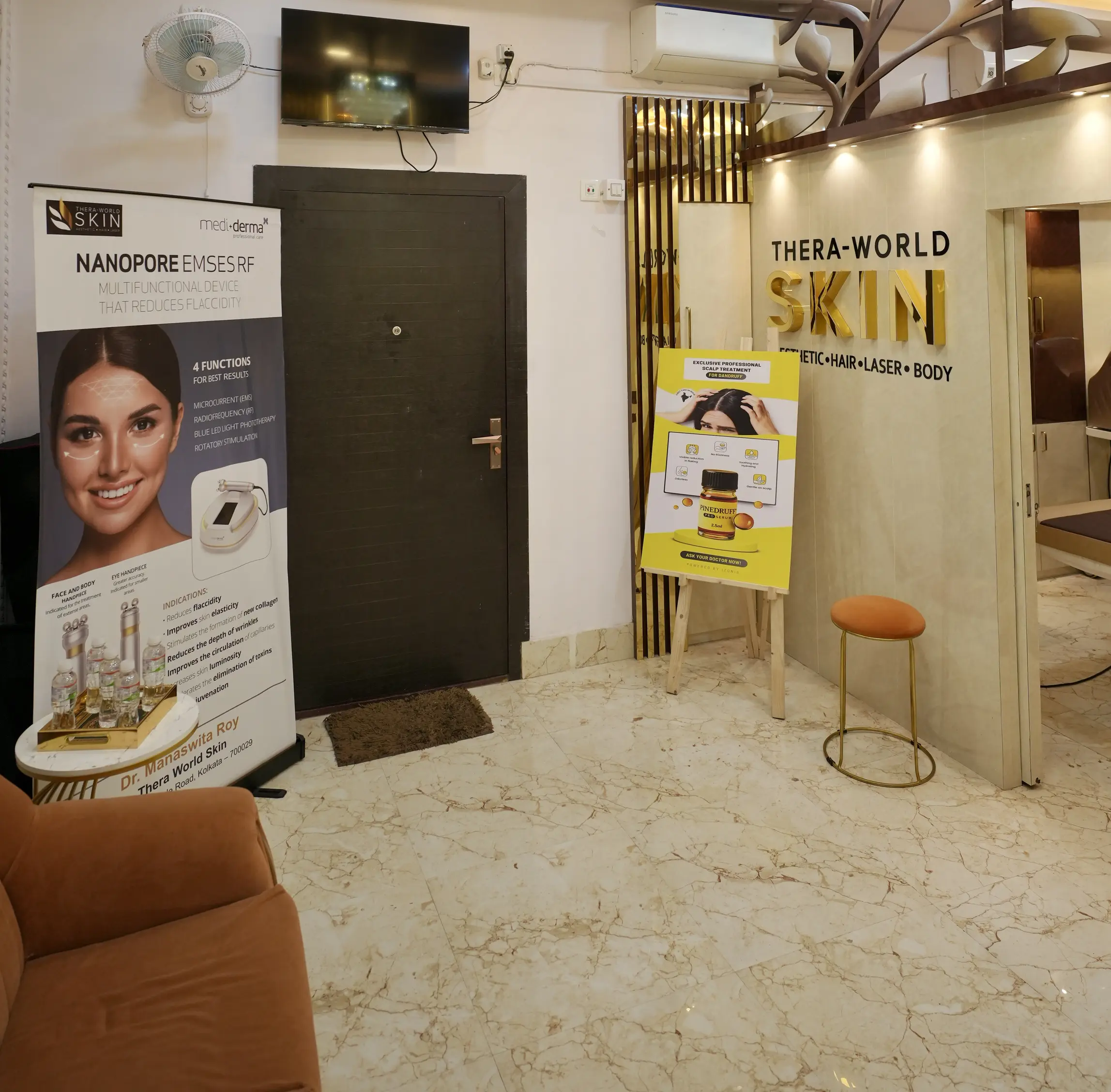 Interior corridor leading to treatment rooms at Thera-World Skin