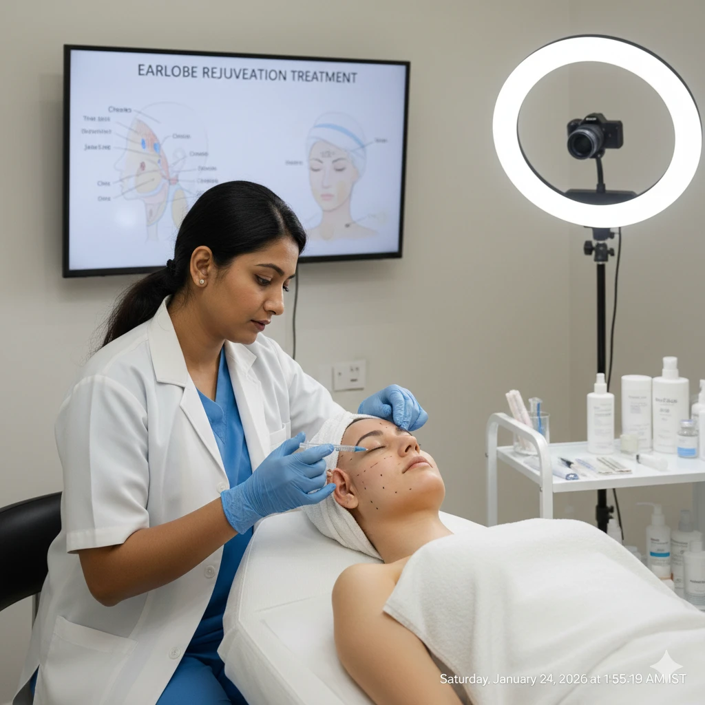 Earlobe rejuvenation treatment