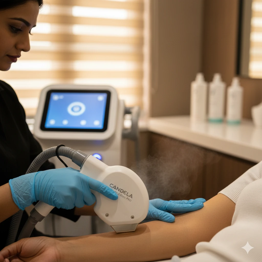 Laser hair removal device in use